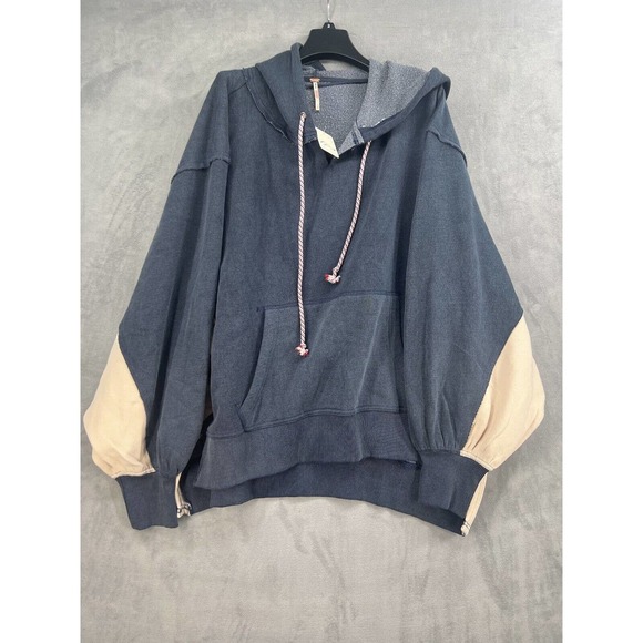 Free People Jimi Sweatshirt Size Small Blue Cream Pullover Hooded - Picture 3 of 8